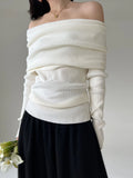Autumn Winter Off Shoulder Women Sweaters Elegant Vintage Knitted - Other