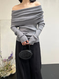 Autumn Winter Off Shoulder Women Sweaters Elegant Vintage Knitted - Other