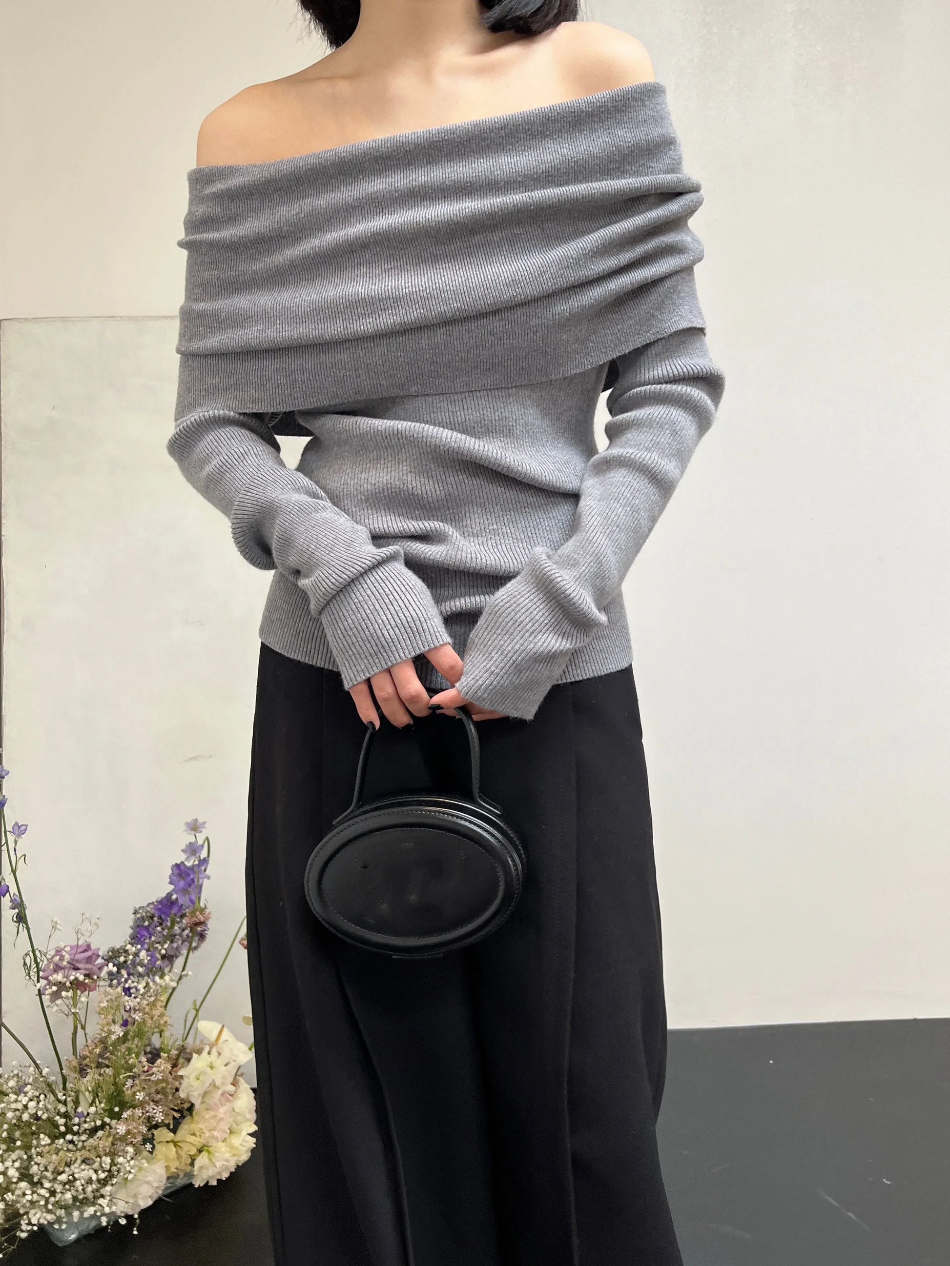 Autumn Winter Off Shoulder Women Sweaters Elegant Vintage Knitted - Other