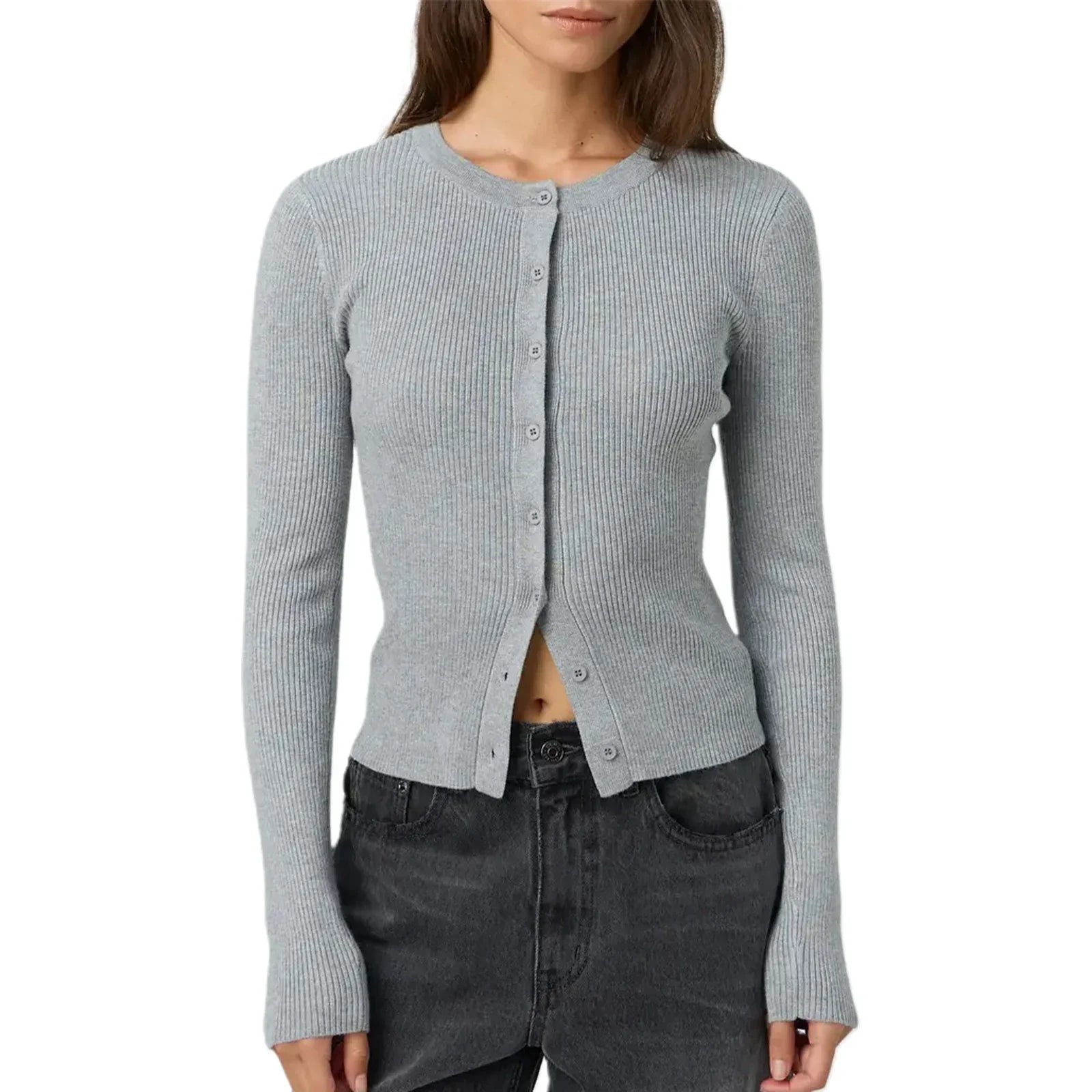 Autumn Winter Sweater Cardigan Women - GRAY / M