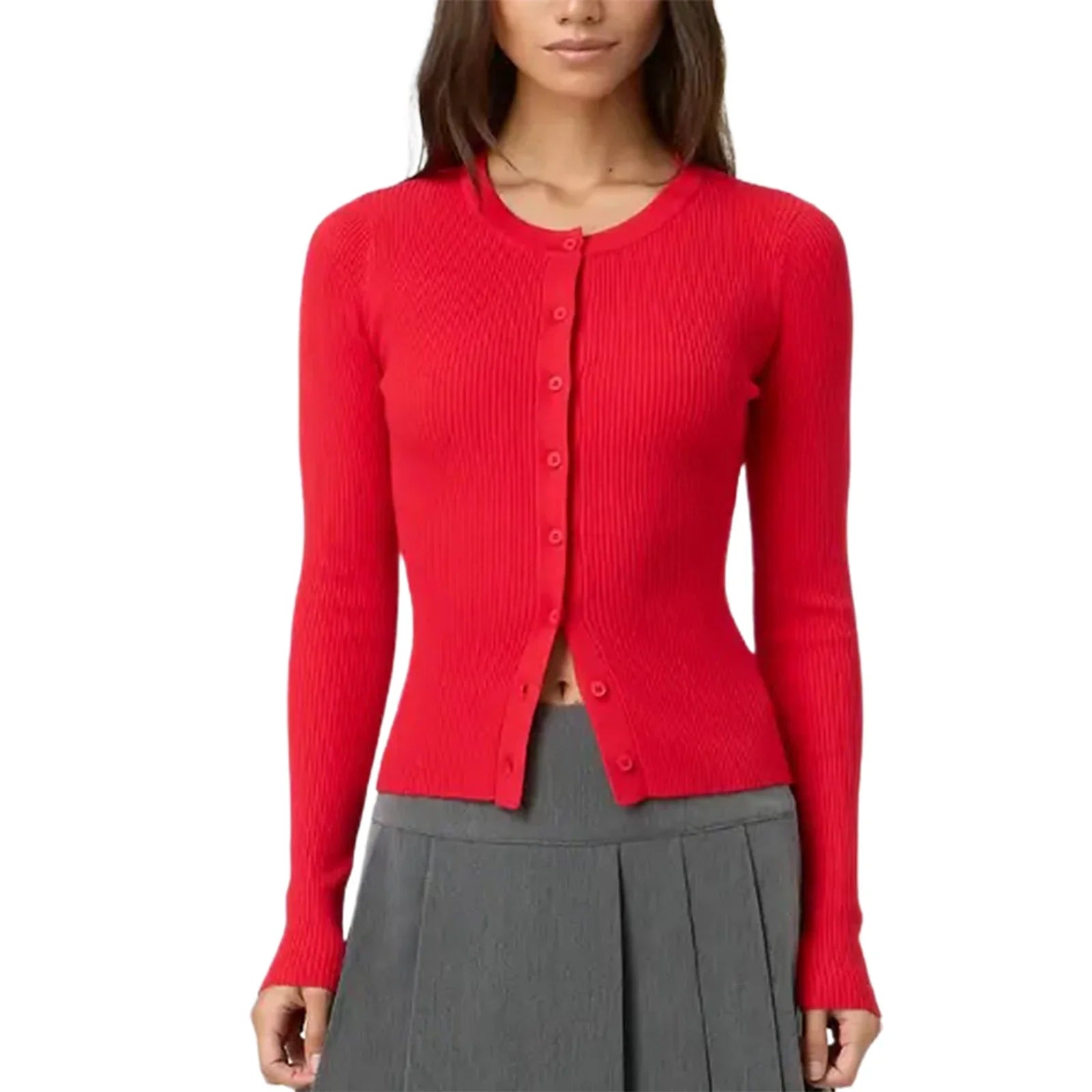 Autumn Winter Sweater Cardigan Women - Red / S