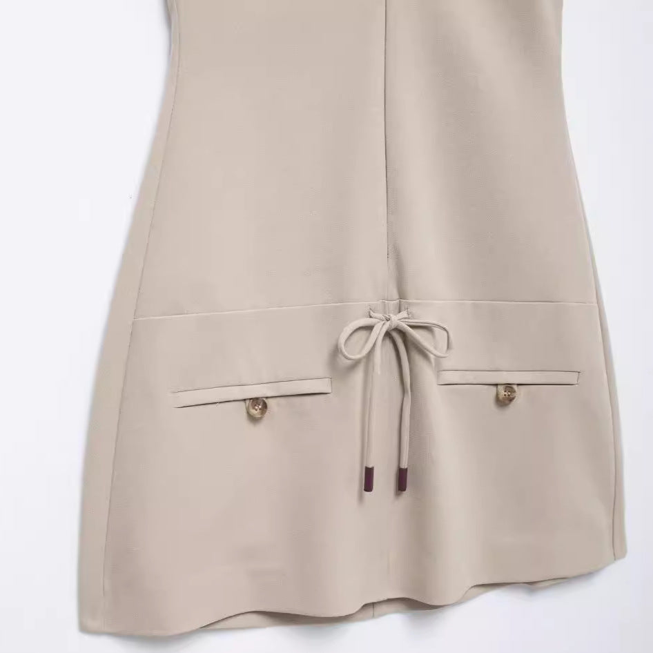 Women's Stitching Stripe Decorative Rib Halter Dress - Norellé