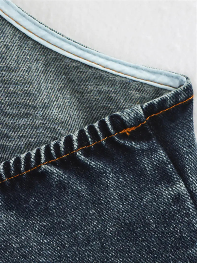 Big Backless Lapel Halter Denim Camisole