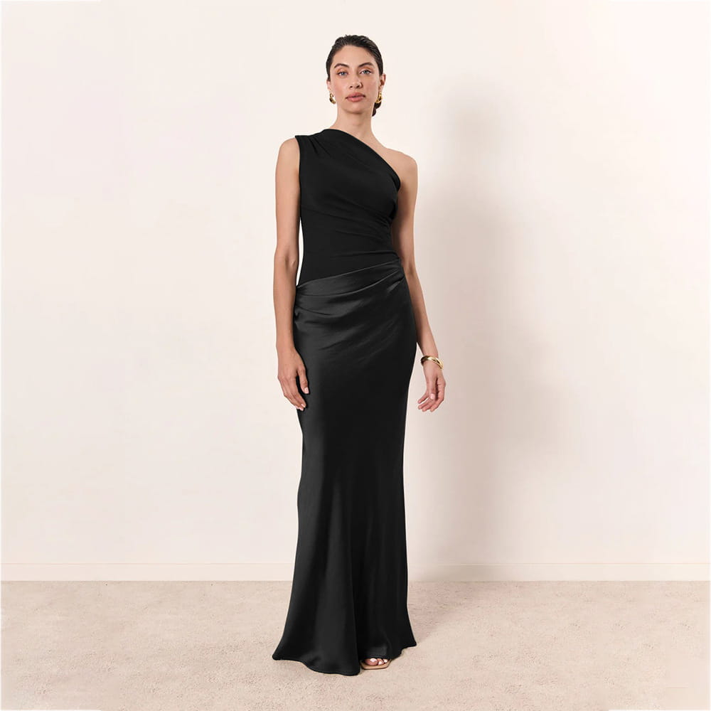 Satin Elegant Slim-fit One-shoulder Dress Sheath