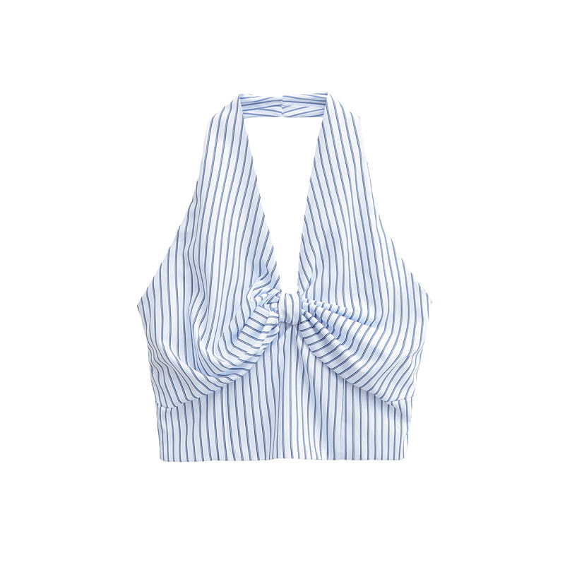 Striped Halter Backless Smocking Sling