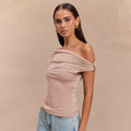 Women's Solid Color Pleated Off-shoulder Slim Off-shoulder Top - Norellé
