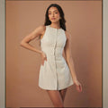 Solid Color Buttons Lace-up Waist Trimming Skirt Dress - Norellé