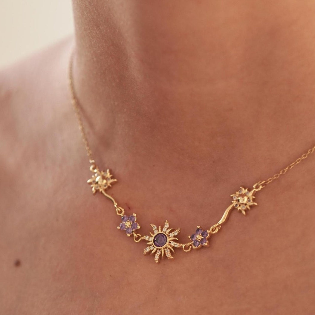 Sweet Copper Gold-plated Purple SUNFLOWER Necklace - Norellé