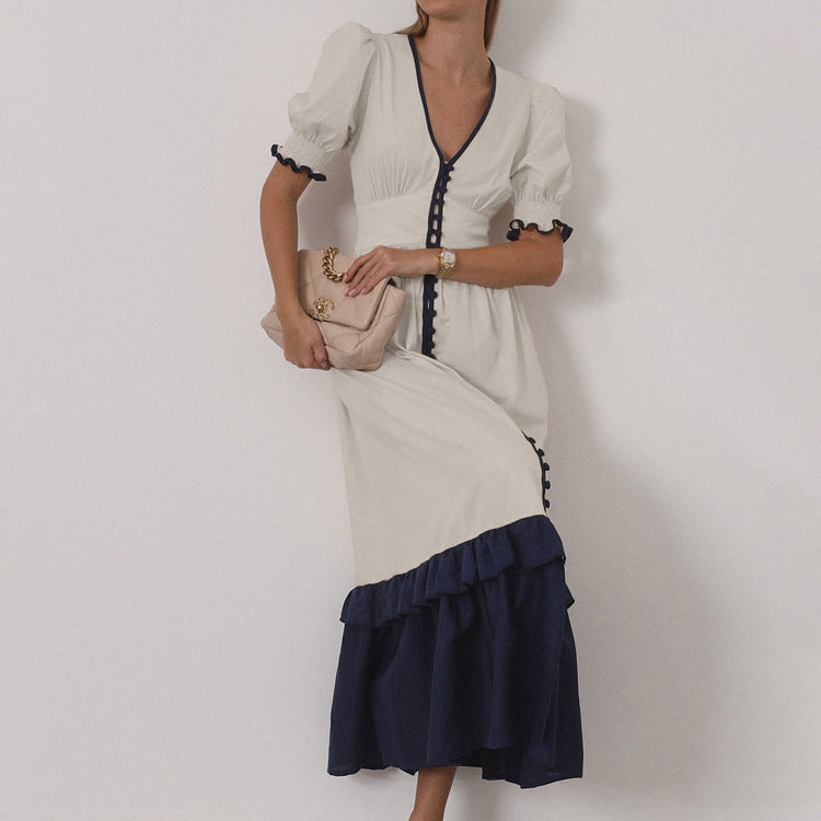 Linen Contrast Color Cardigan Dress - Norellé