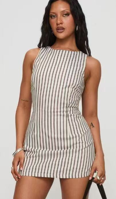 Round-neck Comfortable Casual Striped Sleeveless Dress