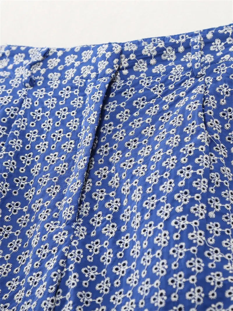 Embroidered High Waist Shorts