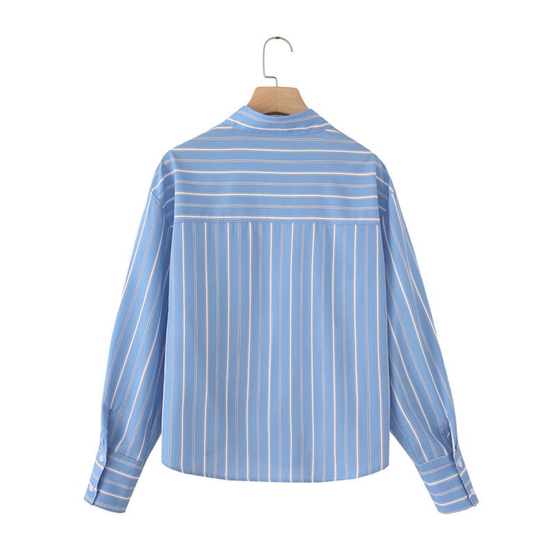 Striped Poplin Cotton Long-sleeved Lapel Shirt