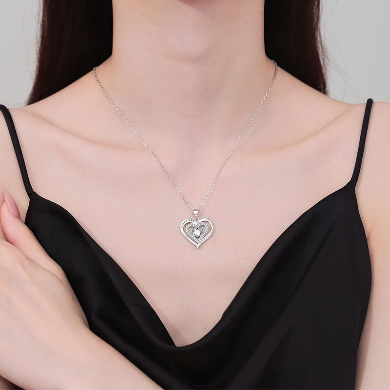 Birthstones Necklace Women's Double Weight Heart Shape With Diamond - Norellé