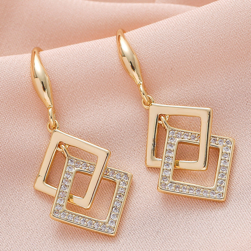 Geometric Overlapping Nested Rhombus Square Earrings Female Temperament - Norellé
