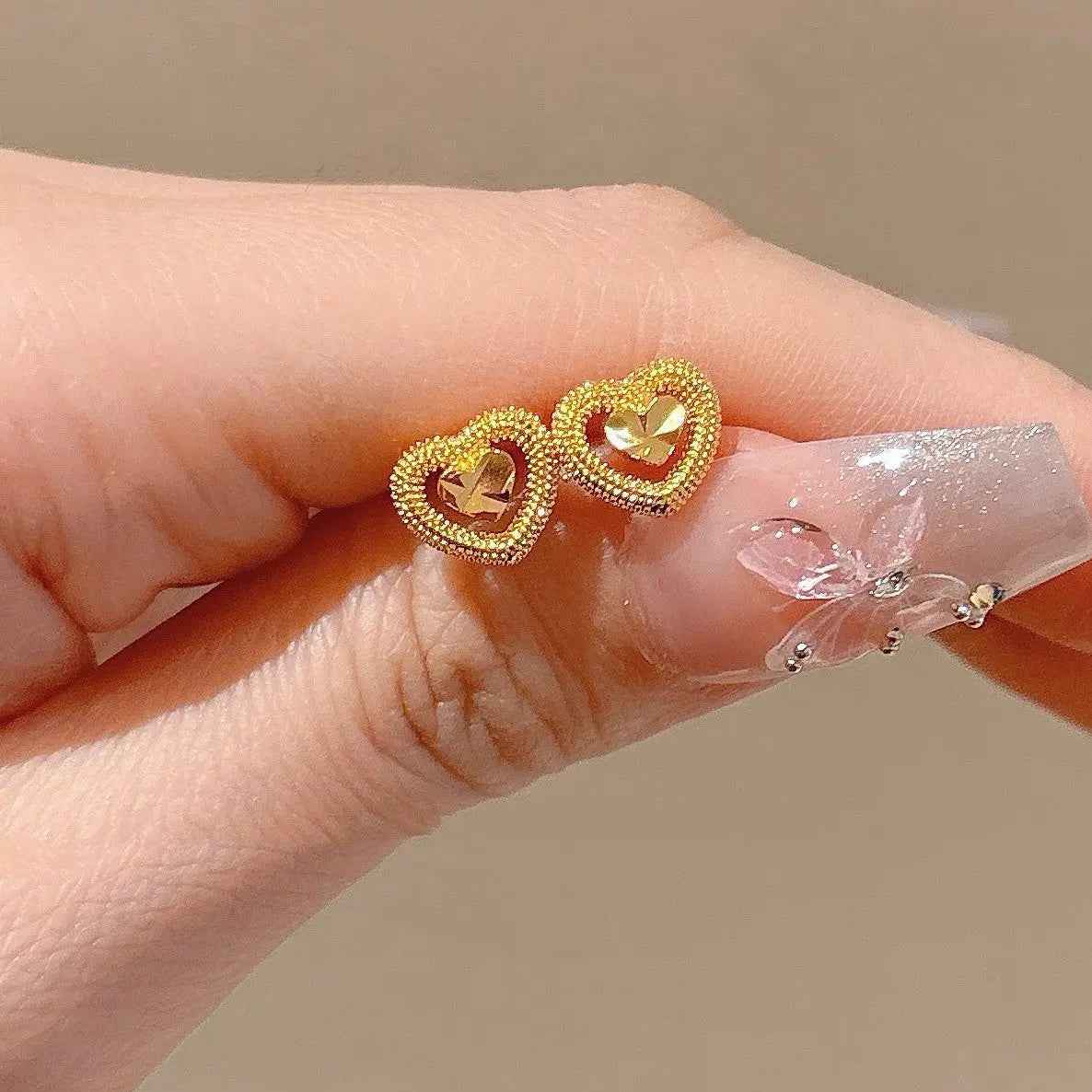Vietnam Placer Gold Flower Love Butterfly Small Ear Studs - Norellé