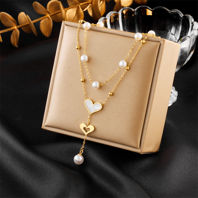 Special-interest Retro Double-layer Chain Pearl Butterfly Tassel Pendant Necklace - Norellé