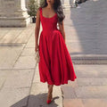Women's Solid Color Square Collar Sling Dress - Norellé