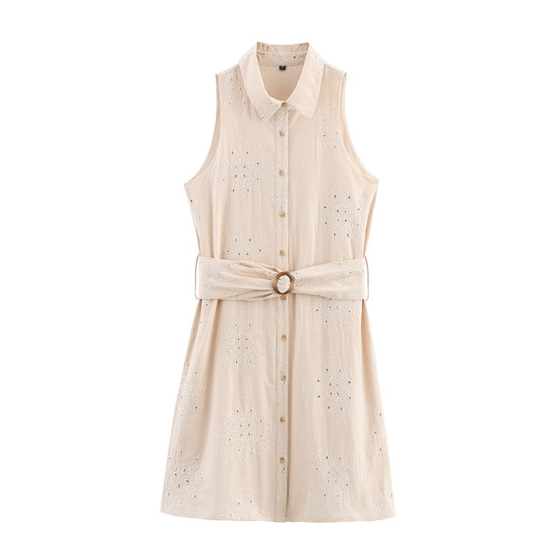 Hollow Embroidery Sleeveless Dress