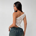 Lace Hollow Out Asymmetric Shoulder Collar Women's Top - Norellé