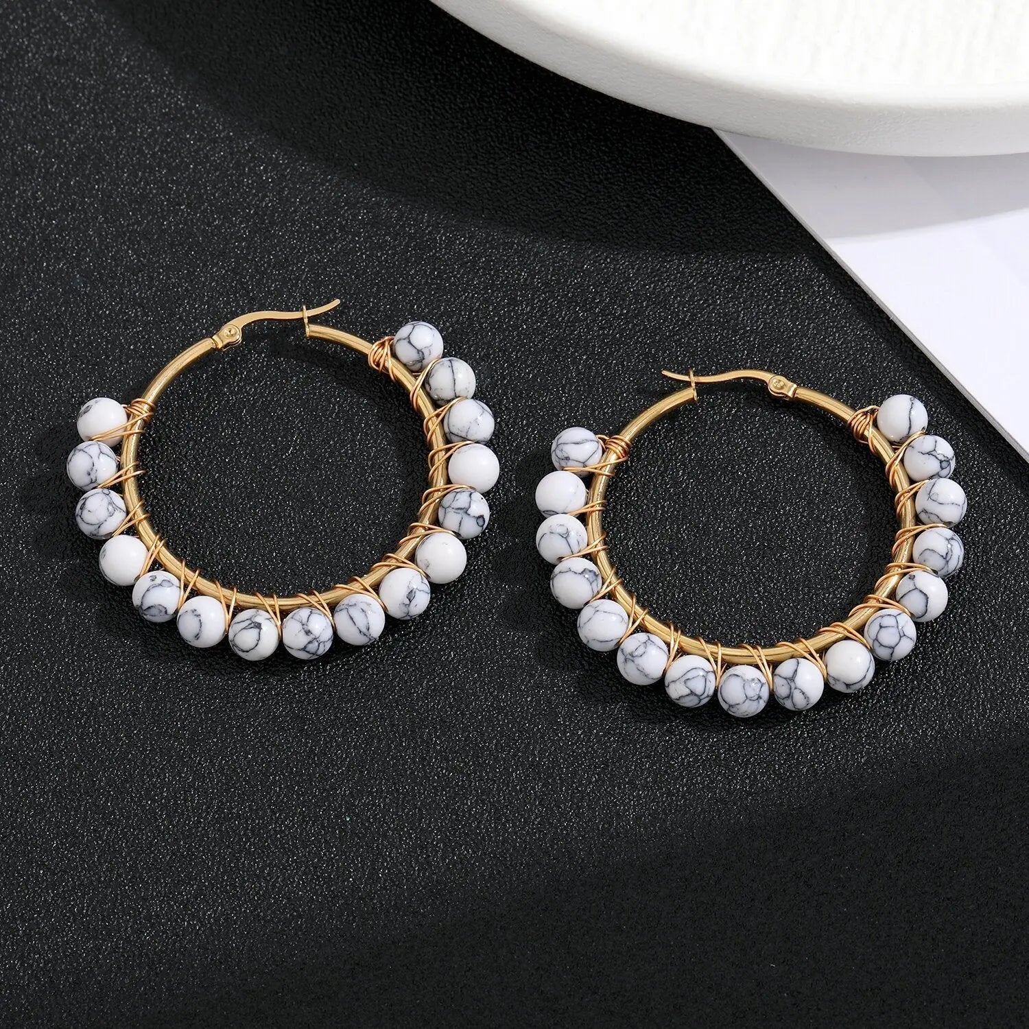 Natural Stone Stainless Steel Winding Earrings - Norellé
