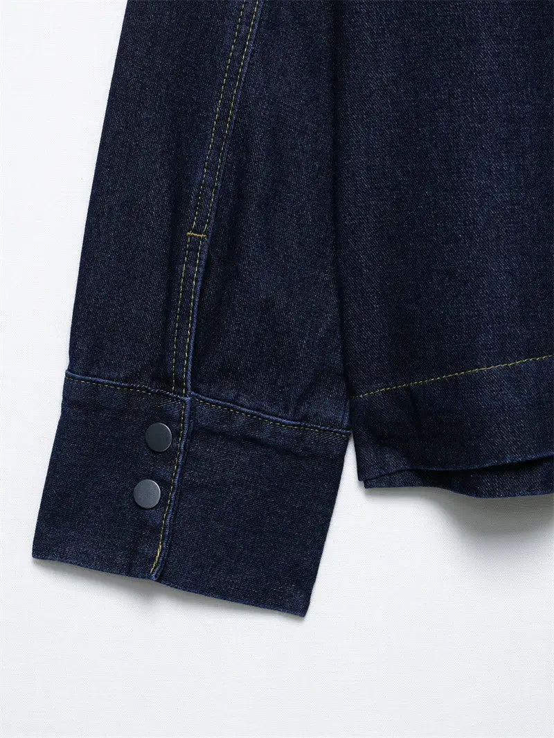 Fashion Loose Blue Denim 2-piece Set Vintage Long Sleeve Shirt Trousers