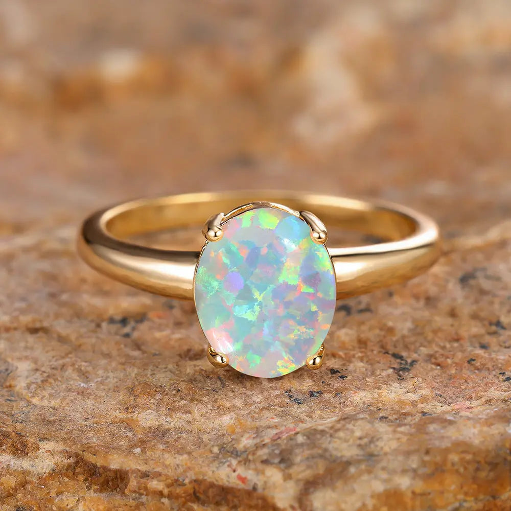 Golden Egg Shaped White Opal Minimalist Ring - Norellé
