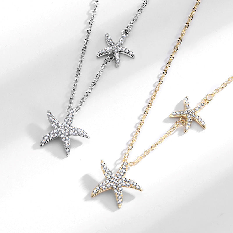 Double Starfish Full Diamond Necklace Female Fashion Special-interest - Norellé