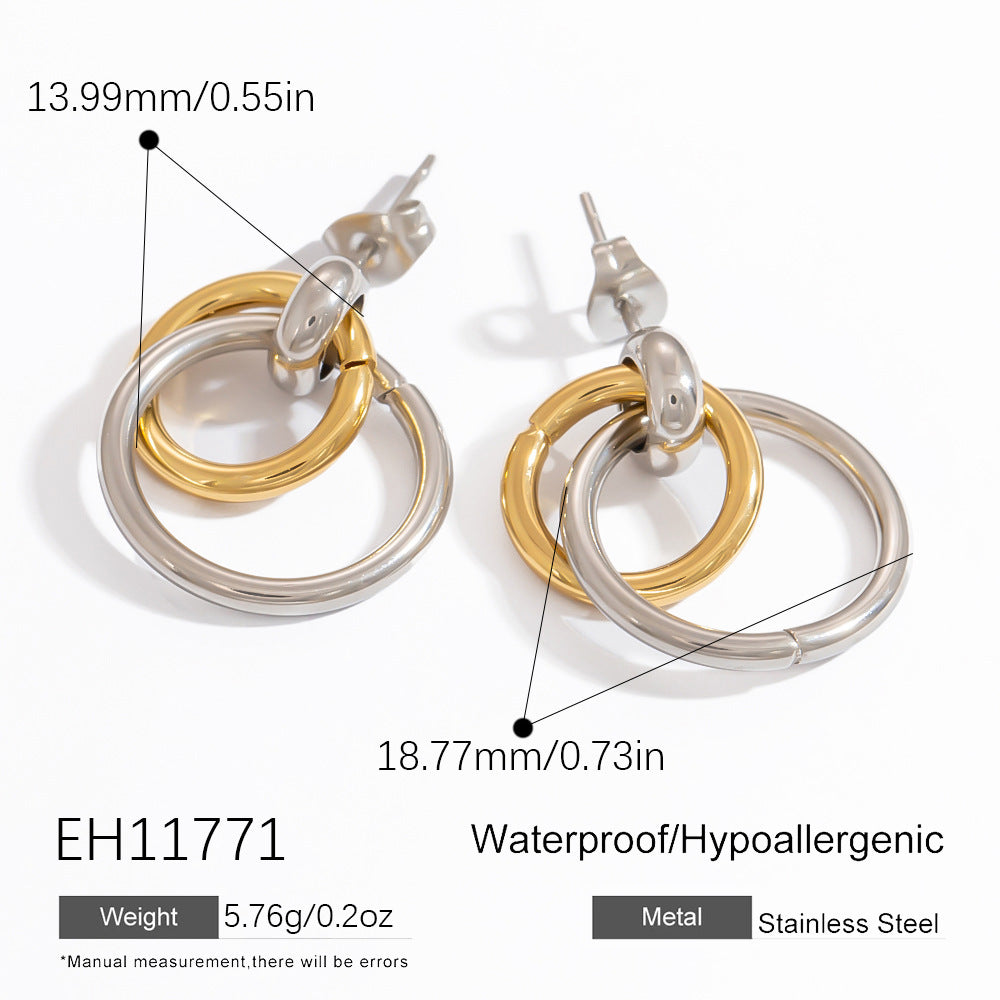Special-interest Design Contrast Color Plating 18K Real Gold Titanium Steel Ear Studs Female - Norellé