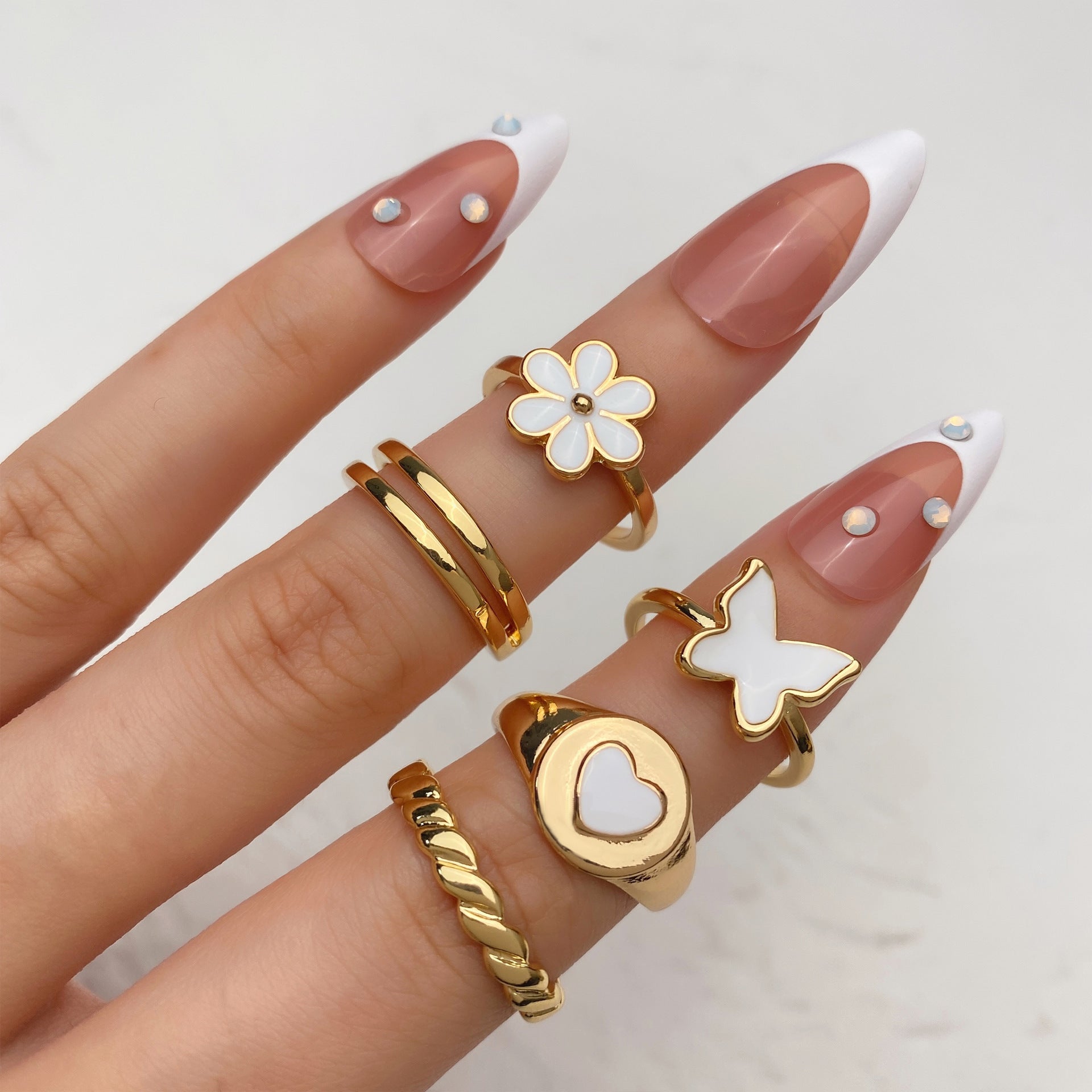New 5-piece Set Of Love Oil Dripping Knuckle Ring - Norellé