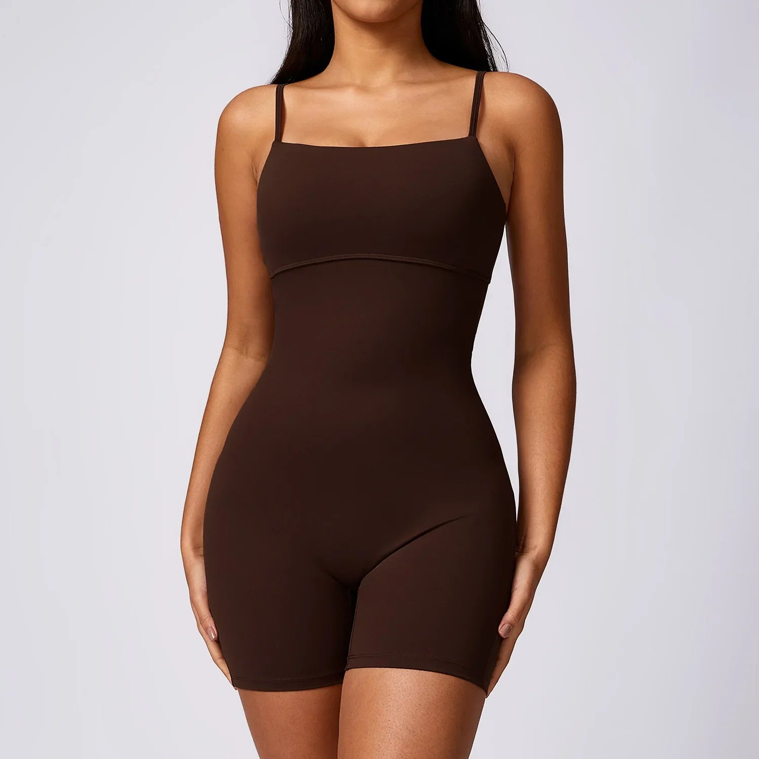 Back V Yoga Set Women Fitness Rompers Sexy One Piece - Deep coffee / XL / CHINA
