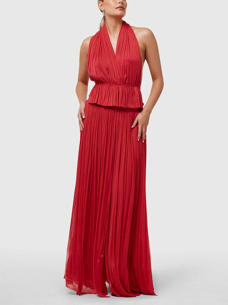 Backless Halter Dress Sets Female Beach Vacation