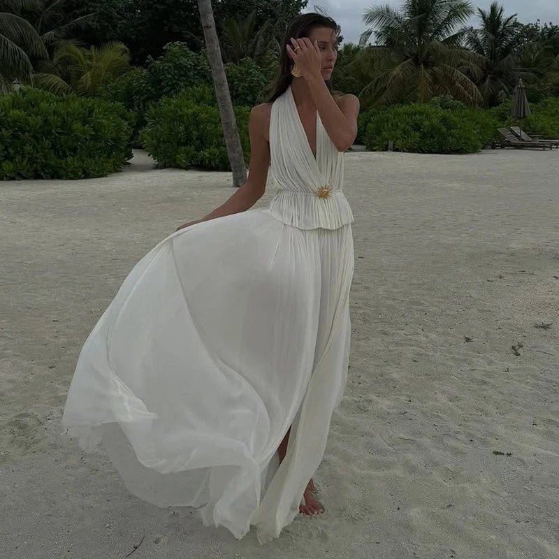 Backless Halter Dress Sets Female Beach Vacation