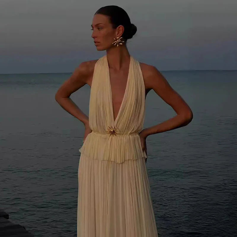 Backless Halter Dress Sets Female Beach Vacation