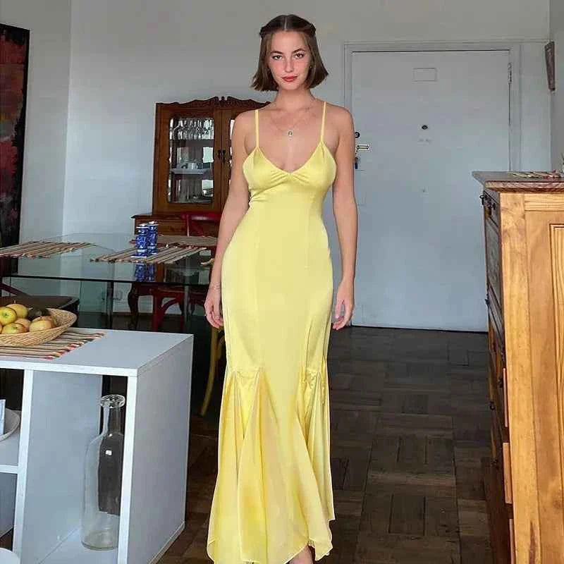 Backless Long Suspender Dress Woman