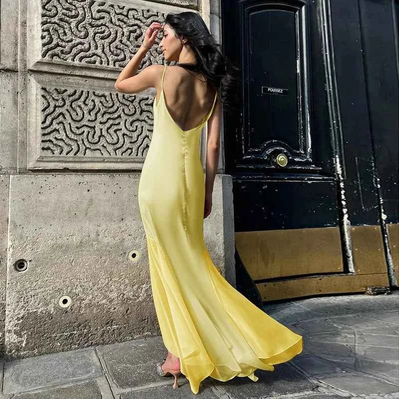 Backless Long Suspender Dress Woman