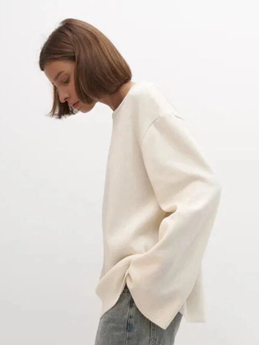 Backless O-neck Cotton Knit Sweater - Cream / S
