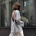 Backless O-neck Cotton Knit Sweater