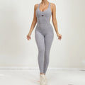 Backless Romper Cross Adjustable Back Workout Jumpsuit - Cloud Grey / L