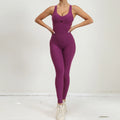 Backless Romper Cross Adjustable Back Workout Jumpsuit - Deep purple / S