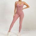 Backless Romper Cross Adjustable Back Workout Jumpsuit - LATTE / L