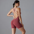 Backless Sporty Tight Jumpsuit - Dark Red / M