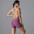 Backless Sporty Tight Jumpsuit - Purple / M