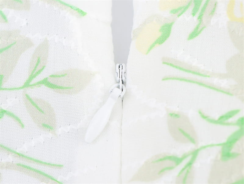 Printed V-neck Puff Sleeve Dress