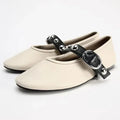 Ballet Flats Buckle Strap Soft Leather - Ivory / 38