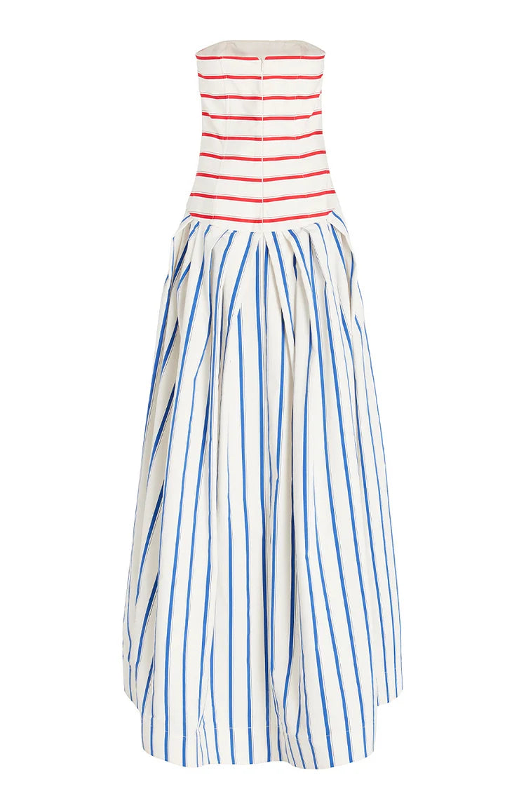 Bandeau Striped Print Sling Maxi Dress Summer Off The Shoulder