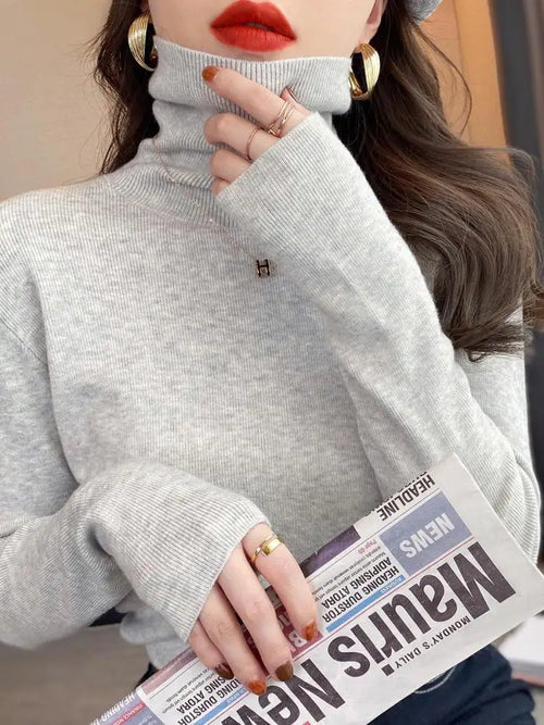 Basic Slim soft solid color turtleneck Sweater - One Size / GRAY - Other