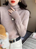 Basic Slim soft solid color turtleneck Sweater - One Size / Khaki - Other
