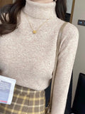 Basic Slim soft solid color turtleneck Sweater - One Size / Milk tea - Other