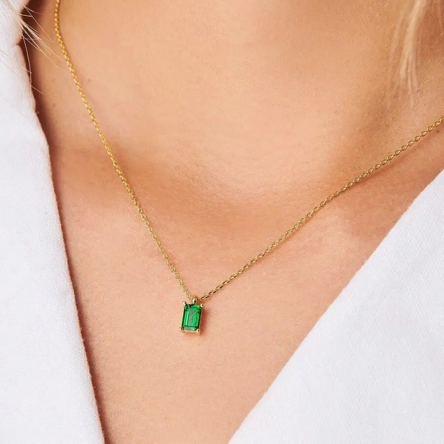 Rectangular 12month Birthday Stone Pendant Colorful Zircon Clavicle Chain - Norellé