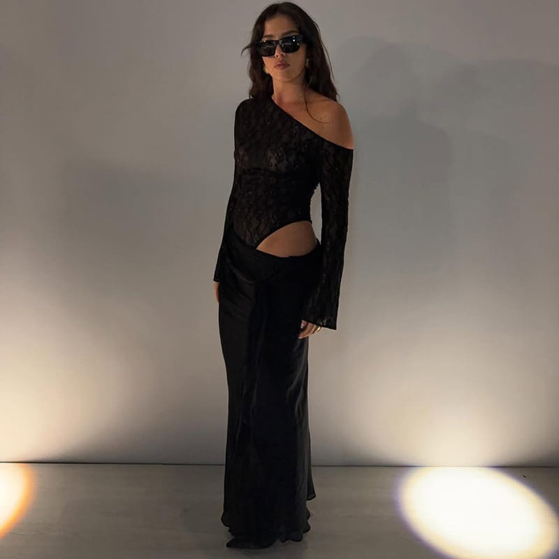 Women’s Mesh One-piece Dress Solid Color